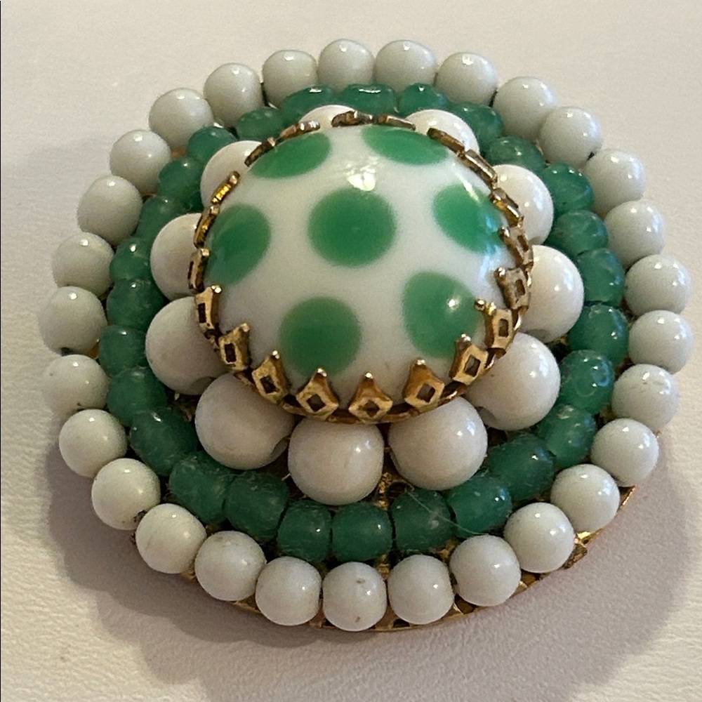 Freirich Polka Dot Green and White Brooch